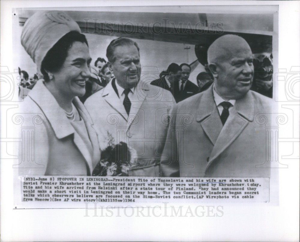 1964 Press Photo President Tito Yugoslavia Wife Soviet Premier Khruschev - Historic Images