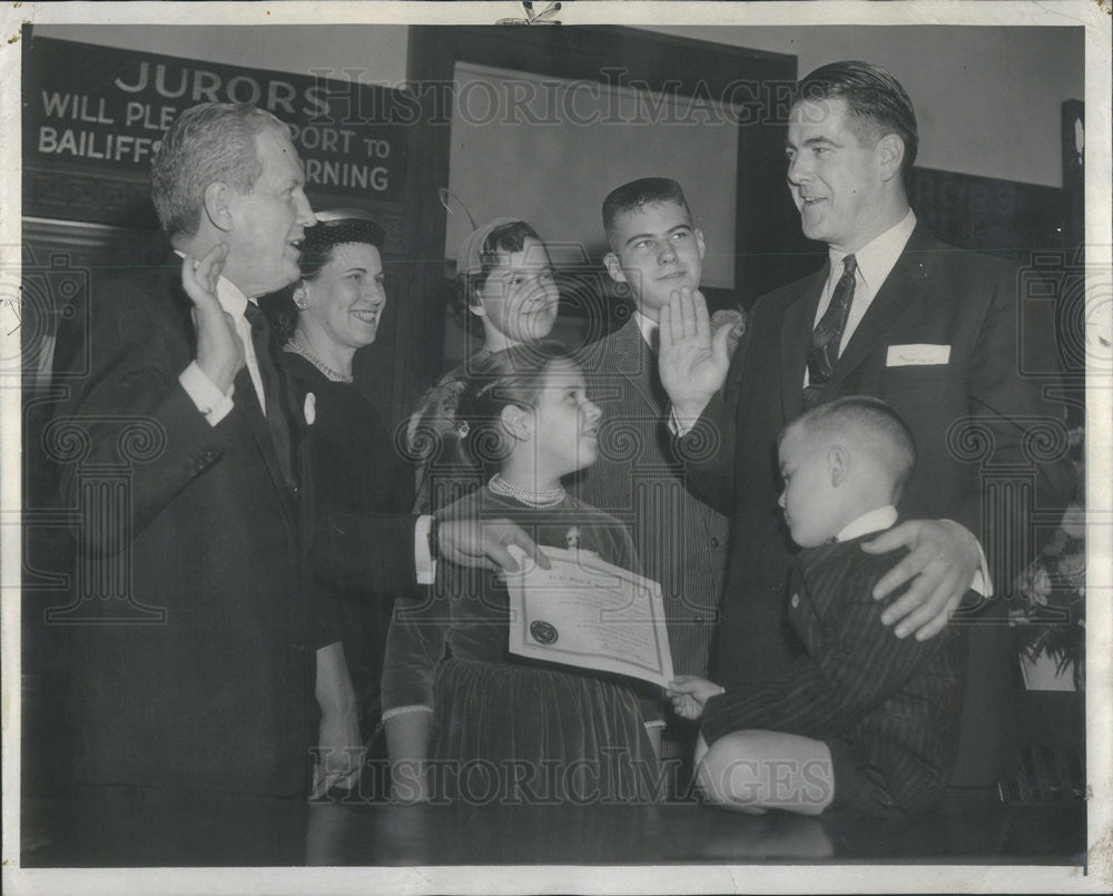 1956 Press Photo Francis Lorenz Elected Clerk Superior Court Sworn Edward - Historic Images