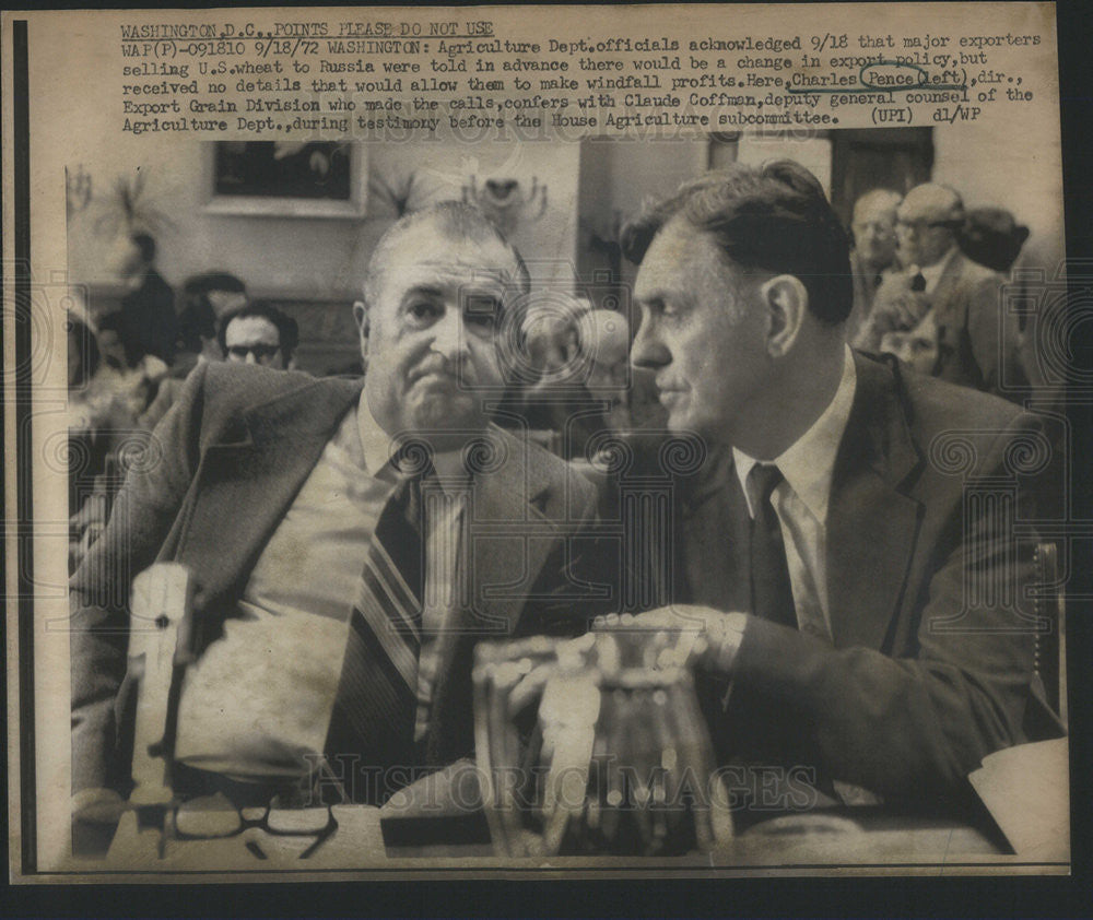 1972 Press Photo Agri Dept officials Charles Pence and Claude Coffman - Historic Images