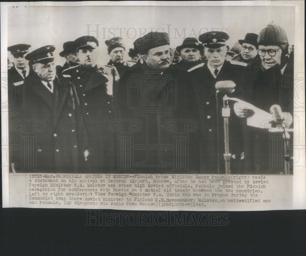 1948 Press Photo Finish Prime Minister Pekkala in Moscow With Molotov Russian - Historic Images