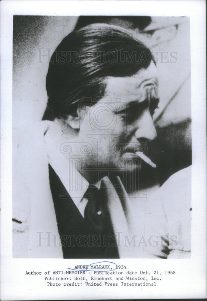 1968 Press Photo Andre Malraux (1934) Author of &quot;Anti-Memoirs&quot; - Historic Images