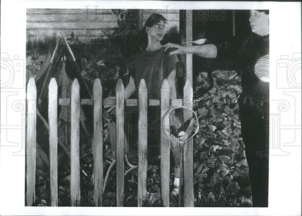 1990 Press Photo Mary Veeck&#39;s autobiographical exhibit &quot;Beauvais Woods.&quot; - Historic Images