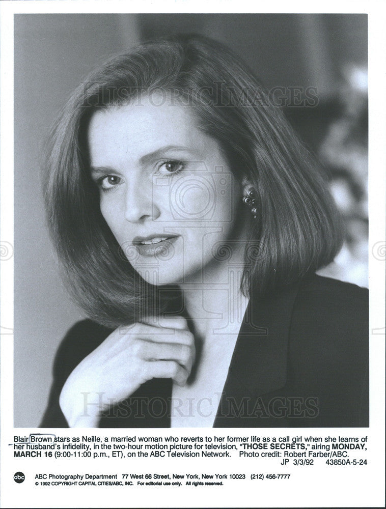 1992 Press Photo Blair Brown Actress Those Secrets Television Movie - Historic Images