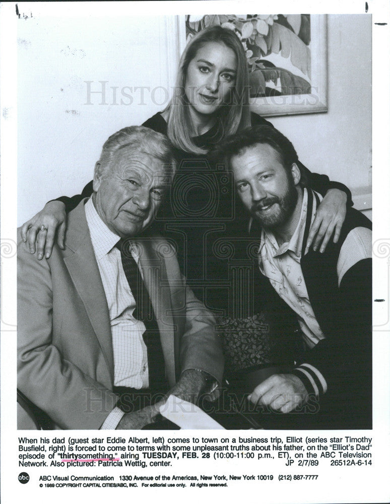 1989 Press Photo Eddie Albert, Timothy Busfield, Patricia Wettig - Historic Images