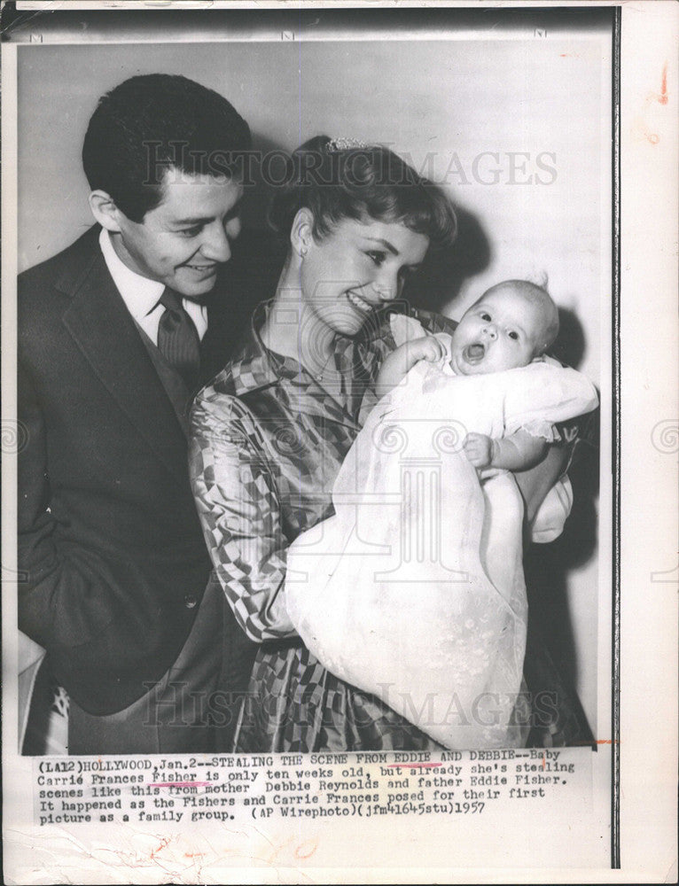 1957 Press Photo Baby Carrie Frances Fisher with Parents - Historic Images