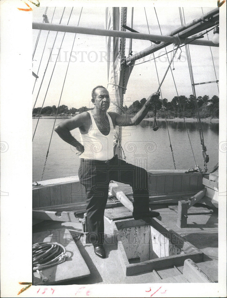 1967 Press Photo Greek Miki Syfoulos strikes classic pose at helm - Historic Images