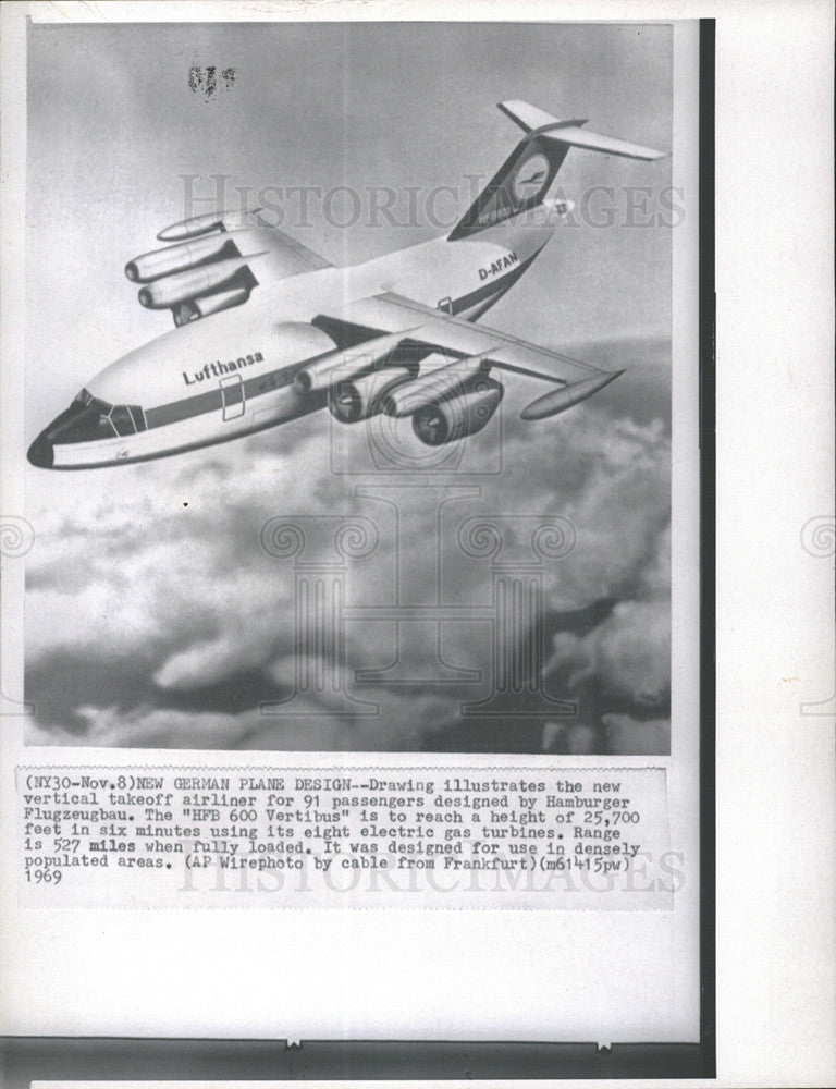 1969 Press Photo New German Plane "HFB 600 Vertibus" - Historic Images