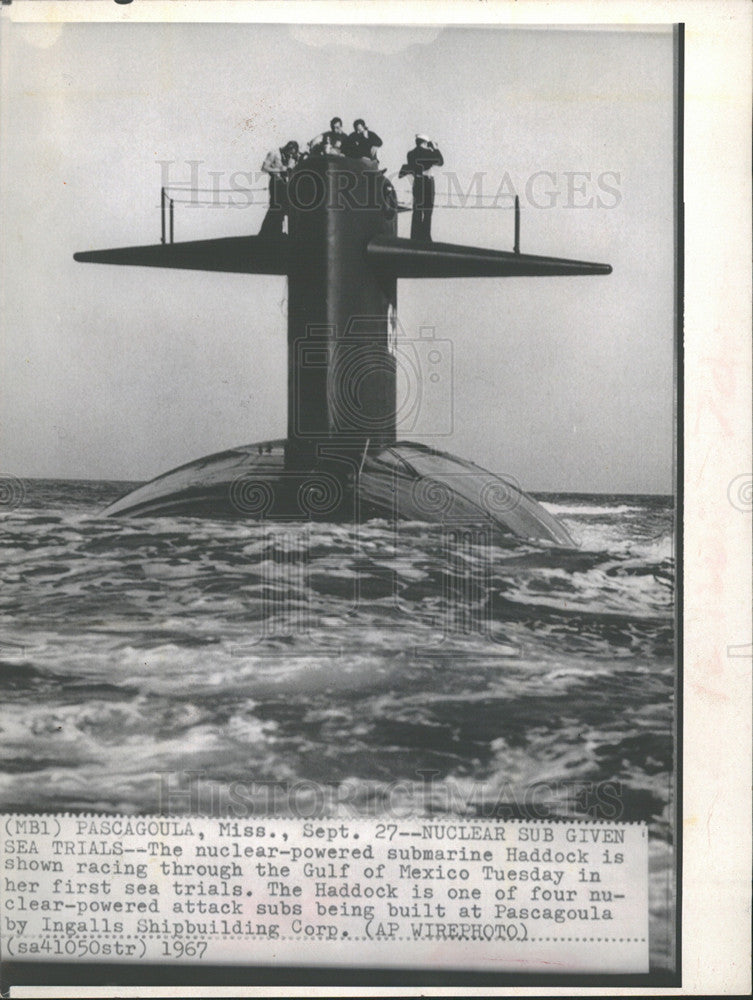 1967 Press Photo Nuclear Powered Submarine Haddock Begins Sea Trails - Historic Images