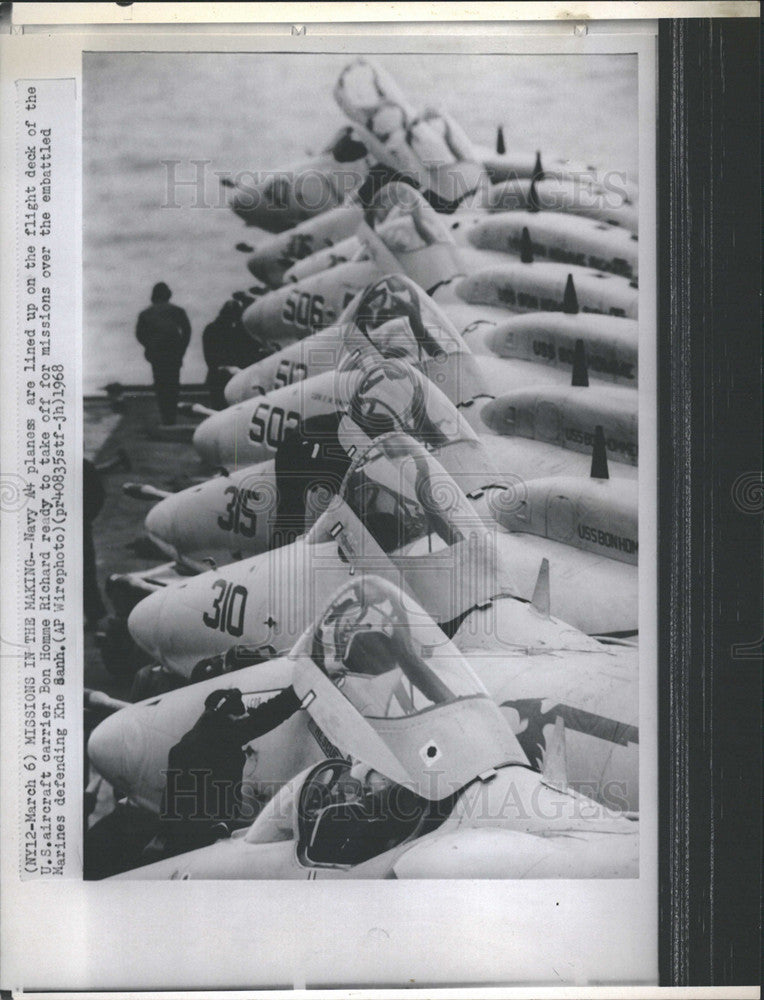 1968 Press Photo Navy A4 Planes on Flight Deck of Bon Homme Richard - Historic Images
