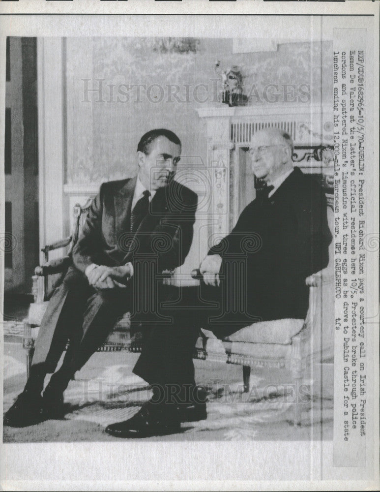 1970 Press Photo Pres Richard Nixon Irish Pres Eamon De Valera - Historic Images