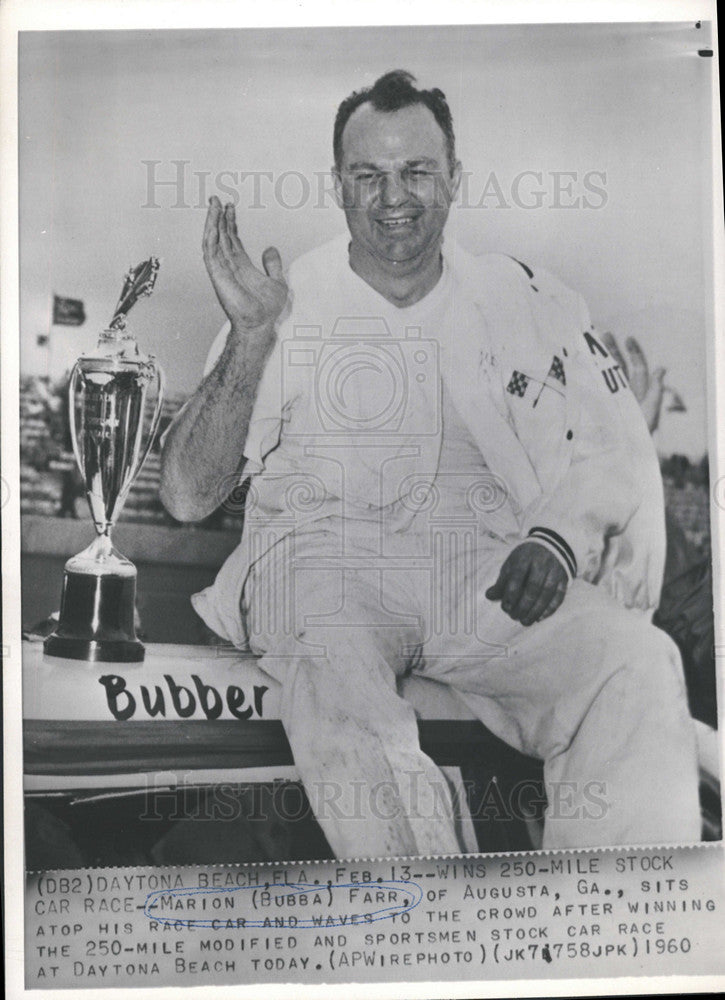 1960 Press Photo Marion Bubba Farr Wins 250 Mile Stock Car Race In Daytona Beach - Historic Images