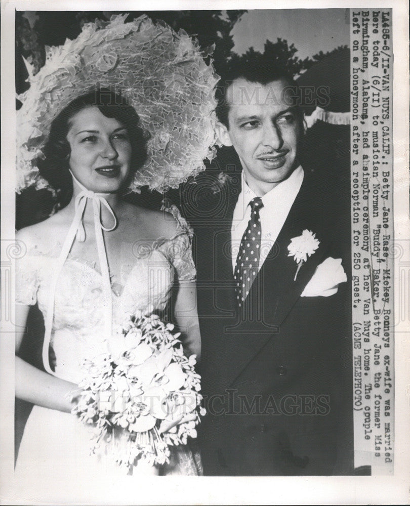 Undated Press Photo Betty Jane Rase Marries Musician Norman Buddy Baker At Van Nuys Home - Historic Images