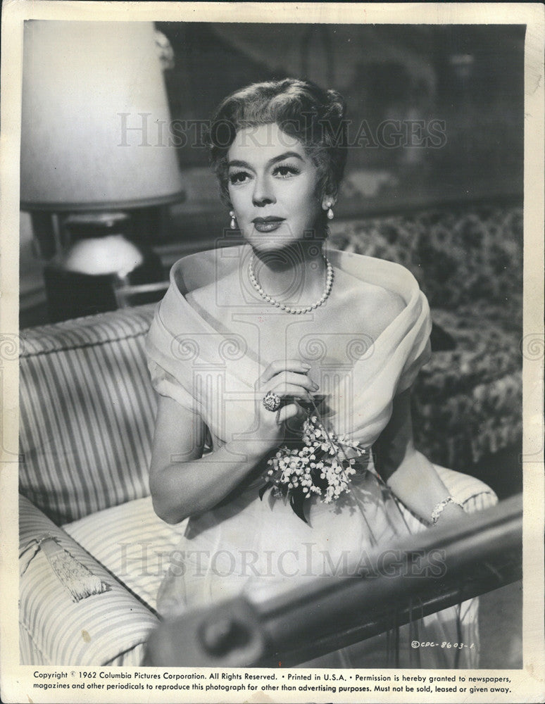 1962 Press Photo Actress Rosalind Russell Columbia Pictures Five Finger Exercise - Historic Images