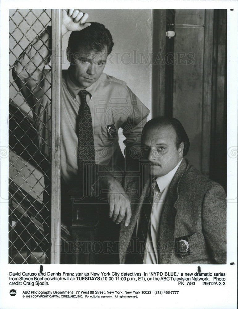 1993 Press Photo David Caruso Denniz Franz Actors NYPD Blue - Historic Images