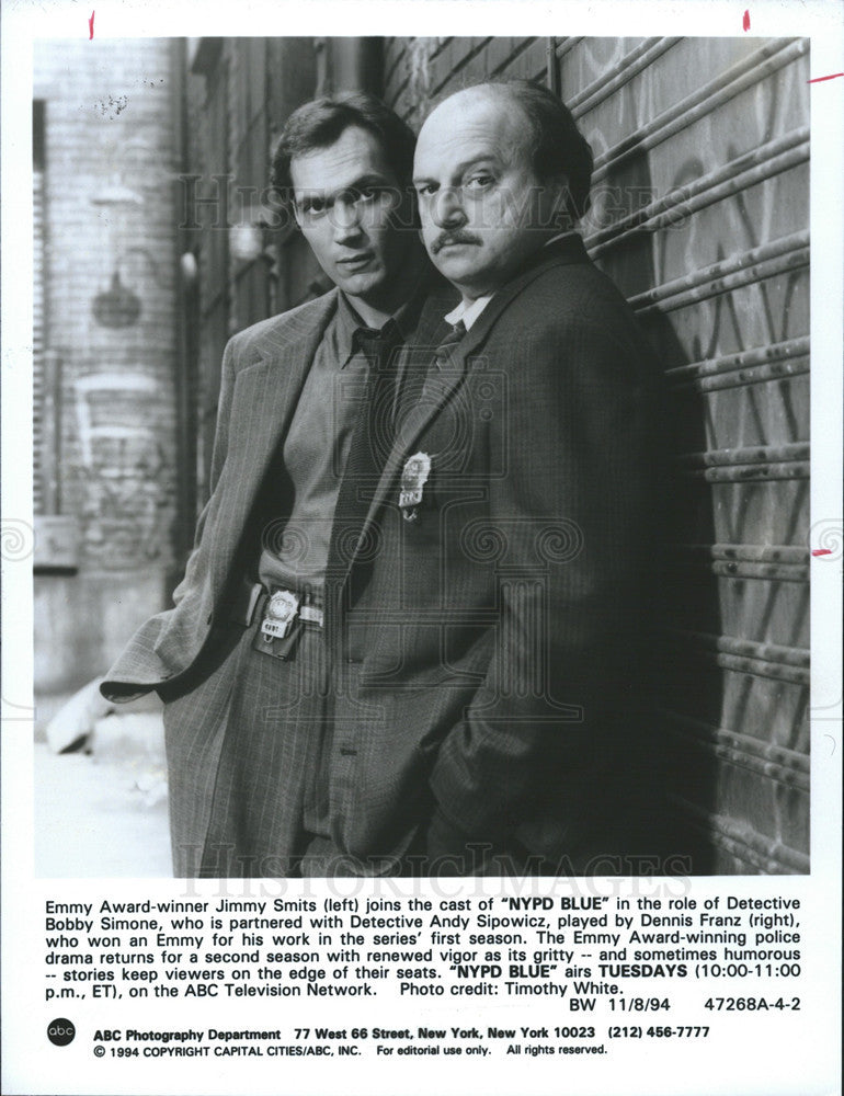 1994 Press Photo Actors Jimmy Smits And Dennis Franz ABC Television NYPD Blue - Historic Images