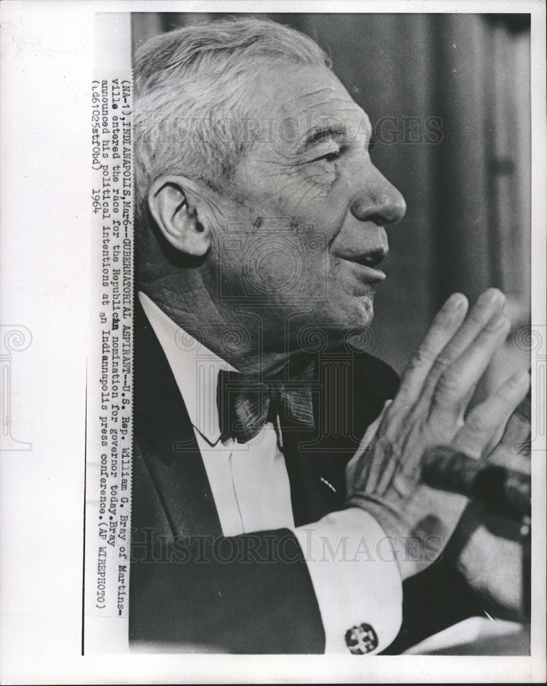 1964 Press Photo U.S. Rep. William G. Bray Race Republican Nomination Governor - Historic Images