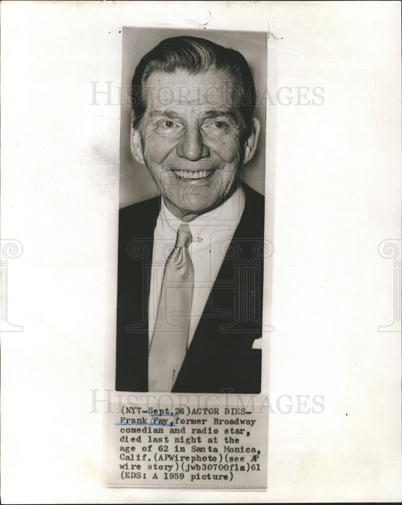 1961 Press Photo Frank Fay Broadway Comedian Radio Actor Died Santa Monica - Historic Images