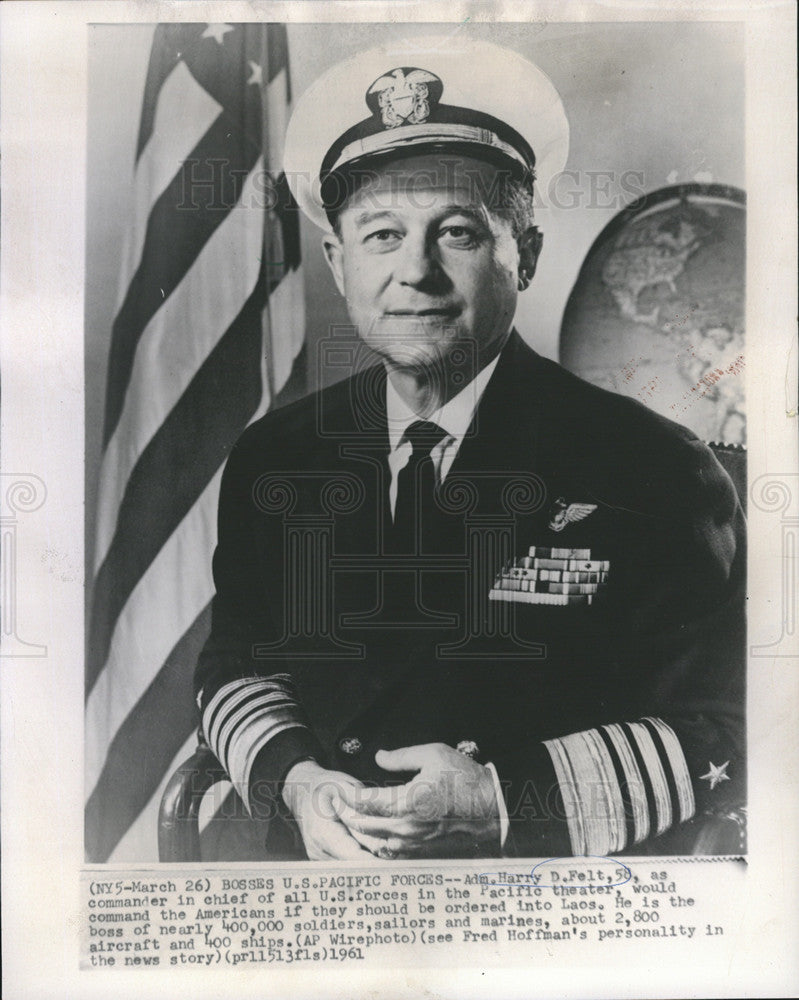 1961 Press Photo Adm Harry D Felt, Commander in Chief of US Forces in Pacific - Historic Images