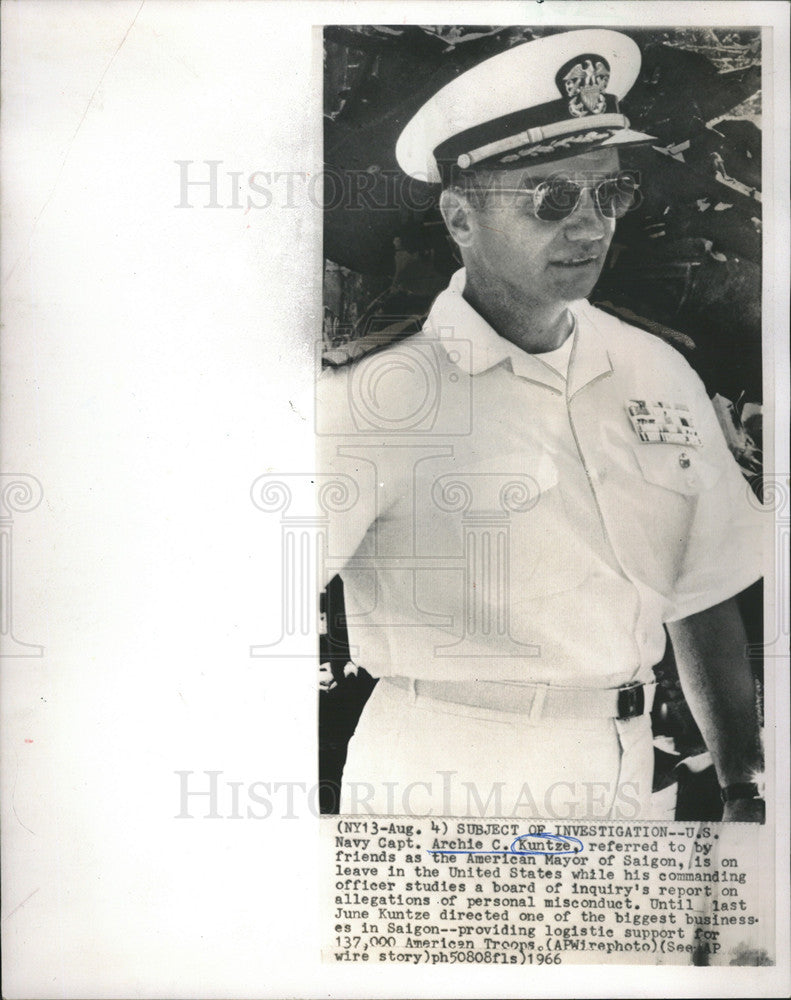 1966 Press Photo Archie Kuntze Navy Captain Inquiry Personal Misconduct - Historic Images