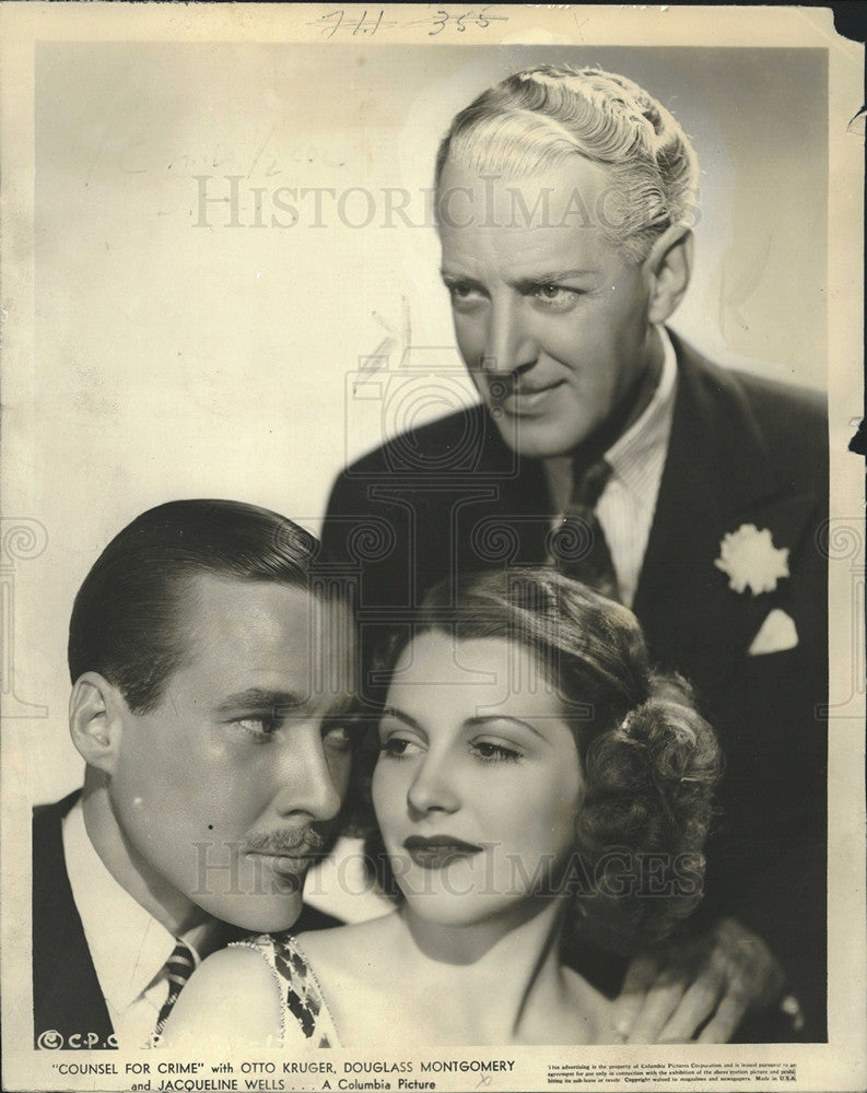 1937 Press Photo Otto Kruger Actor Douglass Montgomery Jacqueline Wells Actress - Historic Images