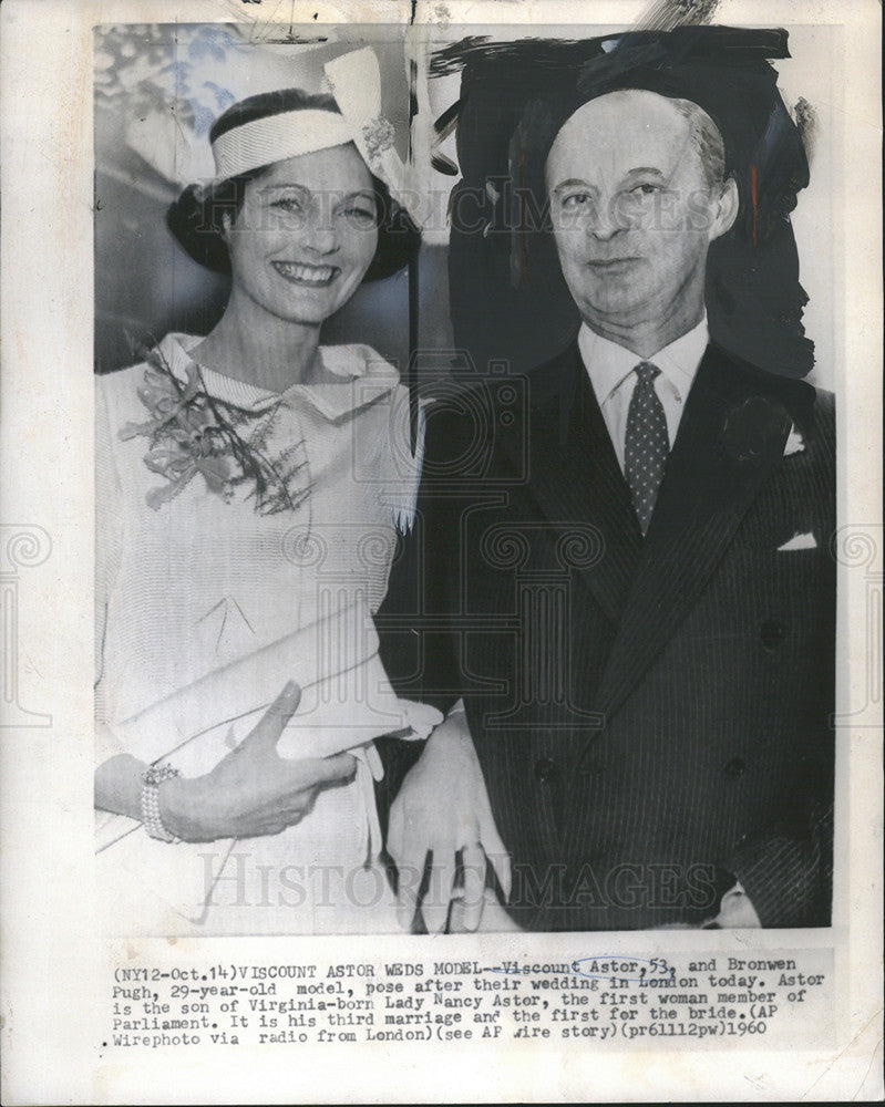 1960 Press Photo Viscount Astor Bronwen Pugh Wedding London - Historic Images