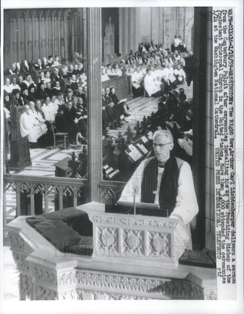 1959 Press Photo Rev Arthur Carl Lichtenberg Gives Sermon  At Protestant Episcpl - Historic Images