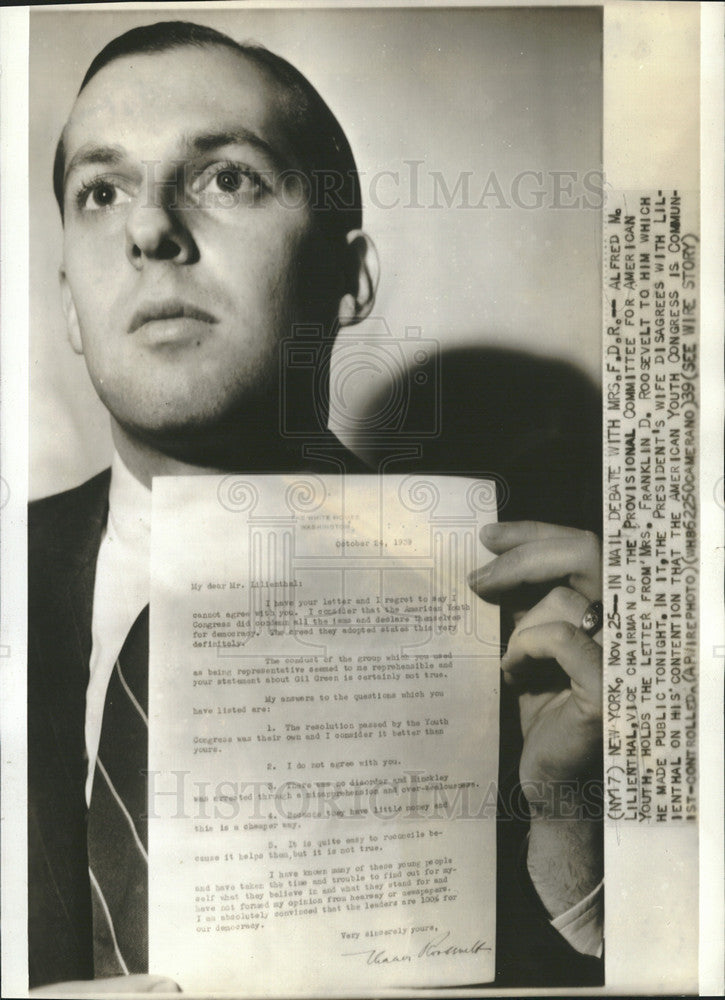 1939 Press Photo Alfred Lilienthal, Vice Chairman - Historic Images