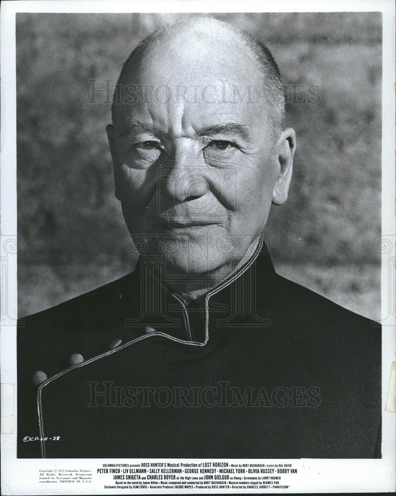 1973 Press Photo Actor Sir John Gielgud plays Chang in the film &quot;Lost Horizon&quot; - Historic Images