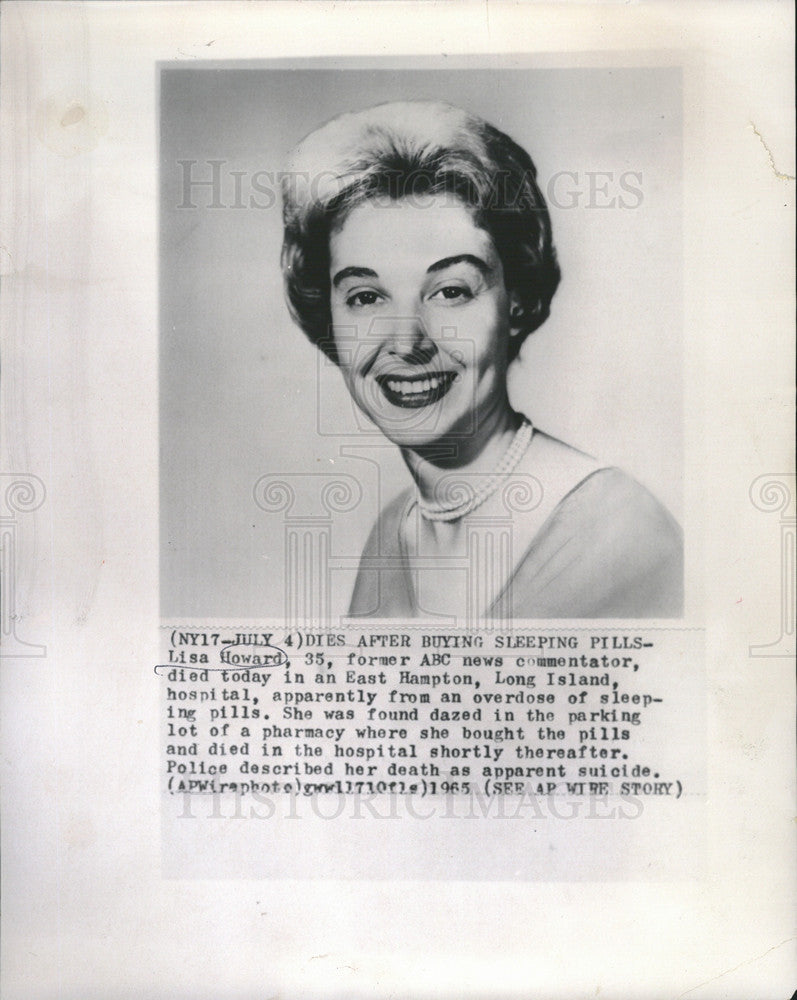 1965 Press Photo lisa howard died overdose sleeping pills - Historic Images