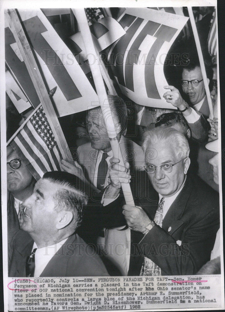 1952 Press Photo Senator Homer Ferguson of Michigan, Taft Demonstration - Historic Images