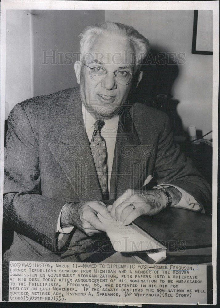 1955 Press Photo Homer Ferguson, Nominated to be Ambassador to the Philippines - Historic Images