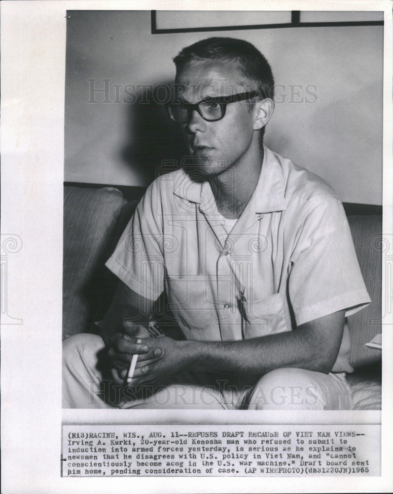 1965 Press Photo Irving Kurki Vietnam Draft Racine Wisconsin - Historic Images