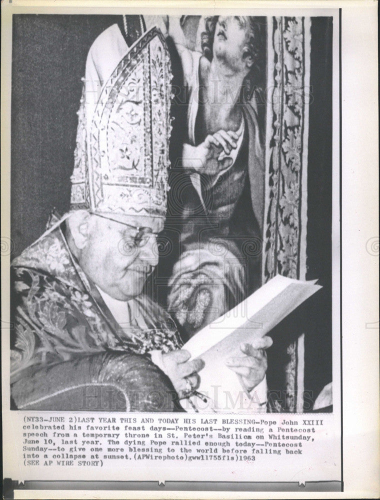 1963 Press Photo Pope John XXIII Celbrating Pentecost - Historic Images