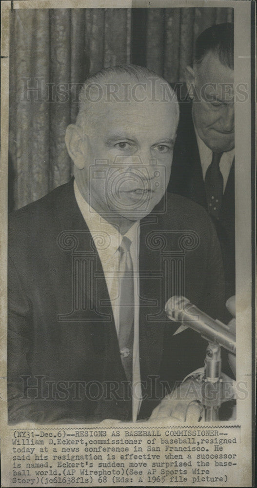 1965 Press Photo William Eckert Resignes as Commissioner of Baseball - Historic Images