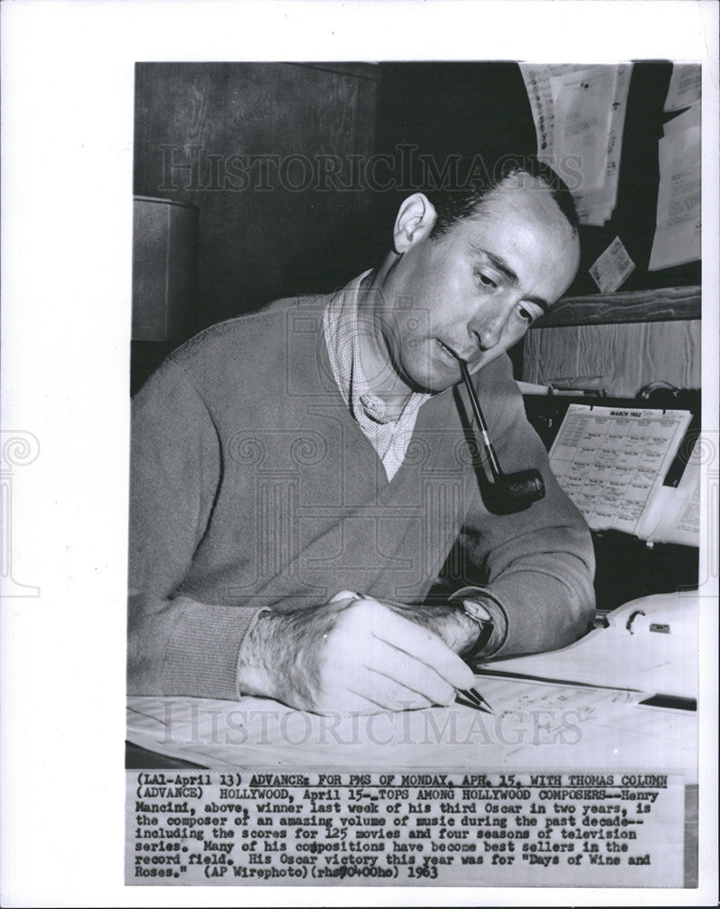 1963 Press Photo Hanry Mancini Music Composer After Winning Third Oscar - Historic Images