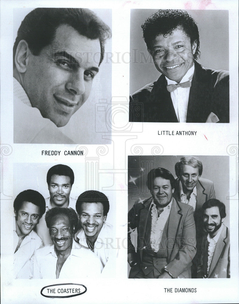 1986 Press Photo 4 Promos: Freddy Cannon, Little Anthony, Coasters, Diamonds - Historic Images