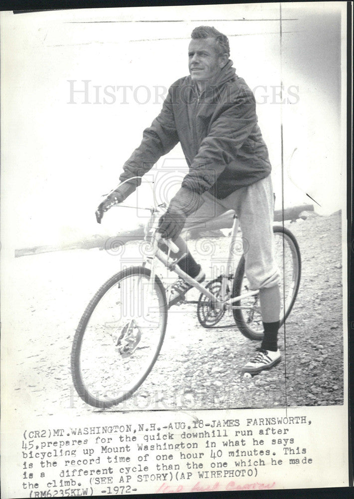 1972 Press Photo James Farnsworth Cyclist Uphill Mount Washington Record Holder - Historic Images