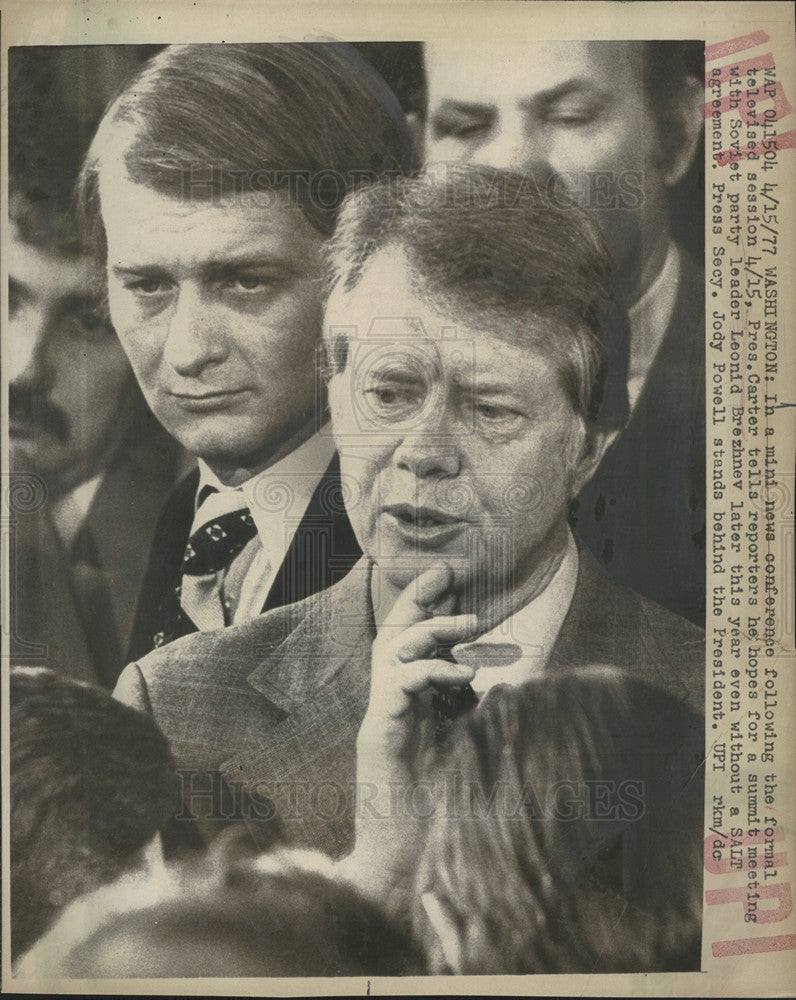 1977 Press Photo President Carter and Press secy Jody Powell - Historic Images