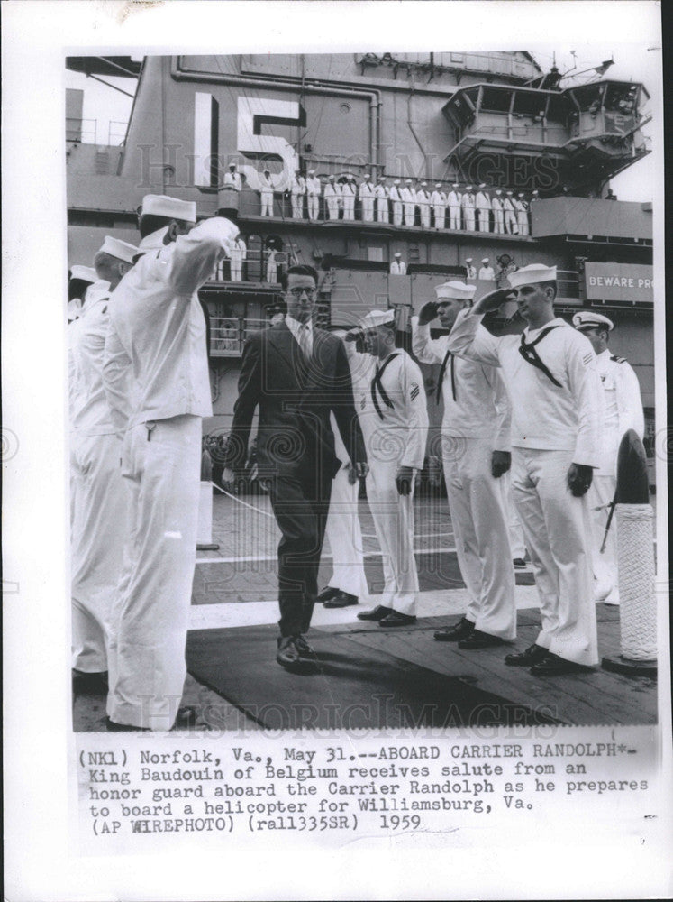 1959 Press Photo Belgian King Badouin on USS Randolph carrier - Historic Images