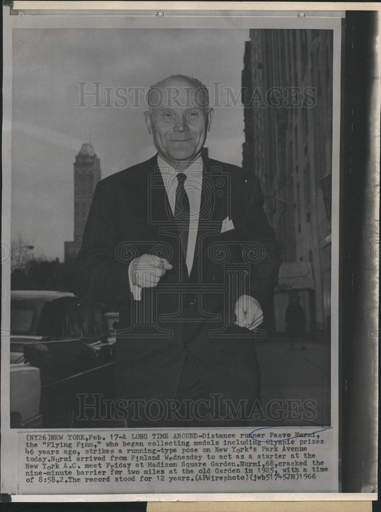 1966 Press Photo Distance runner Paavo Nurmi in NY - Historic Images