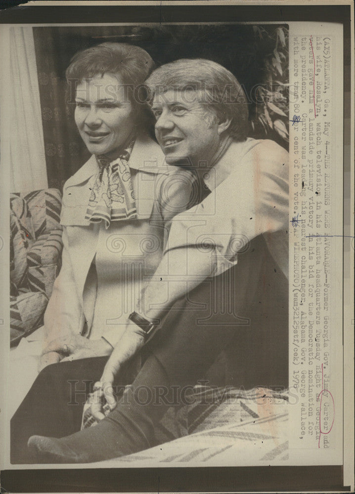 1976 Press Photo George Gov. Jimmy Carter &amp; Wife Rosalynn Await Election Results - Historic Images