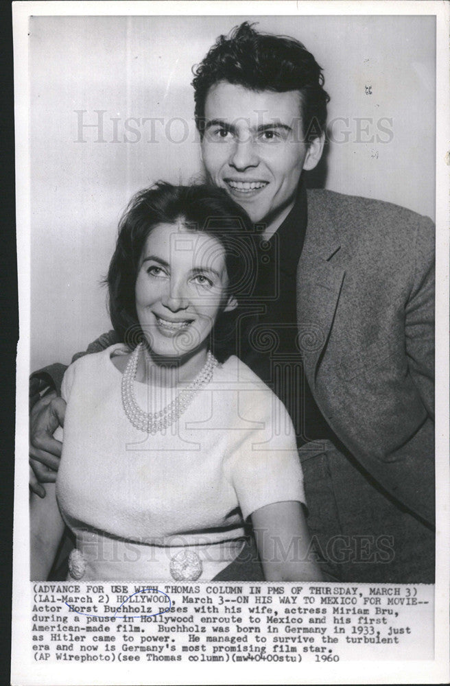 1960 Press Photo Actor Horst Bucholz and wife actress Miriam Bru - Historic Images