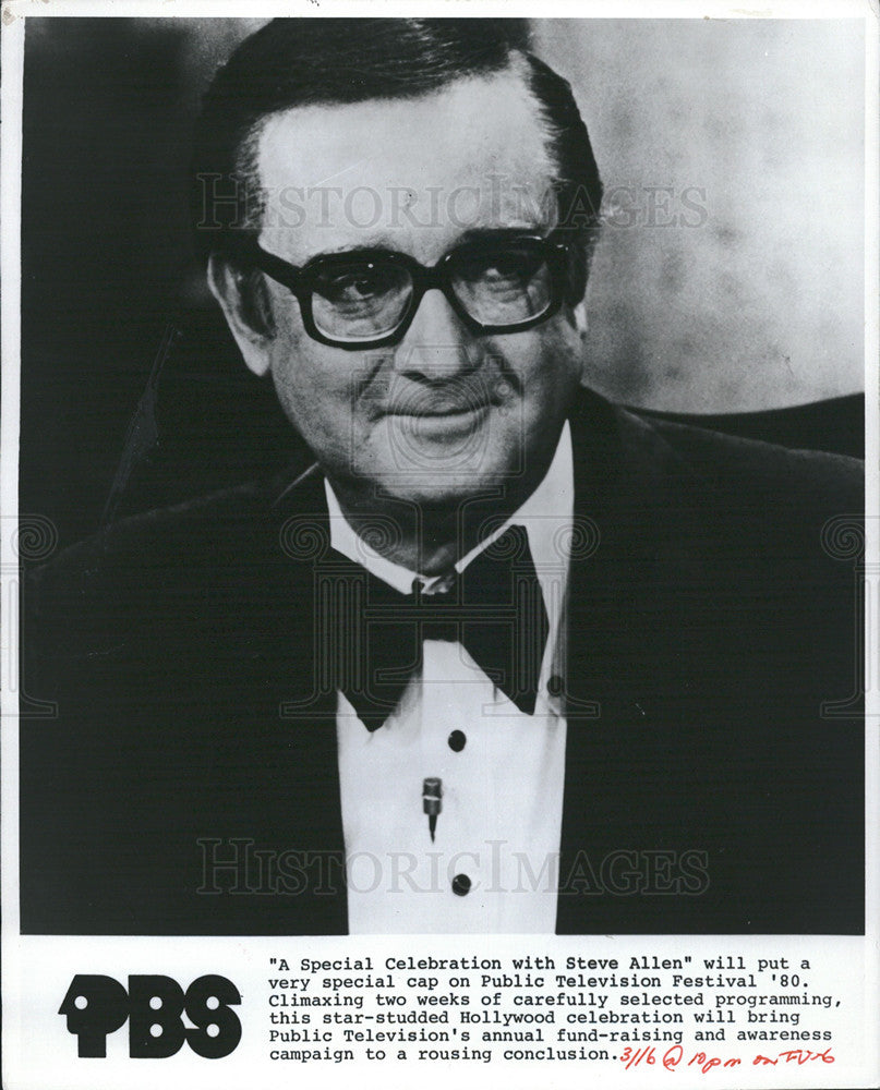 1980 Press Photo Entertainer Steve Allen - Historic Images