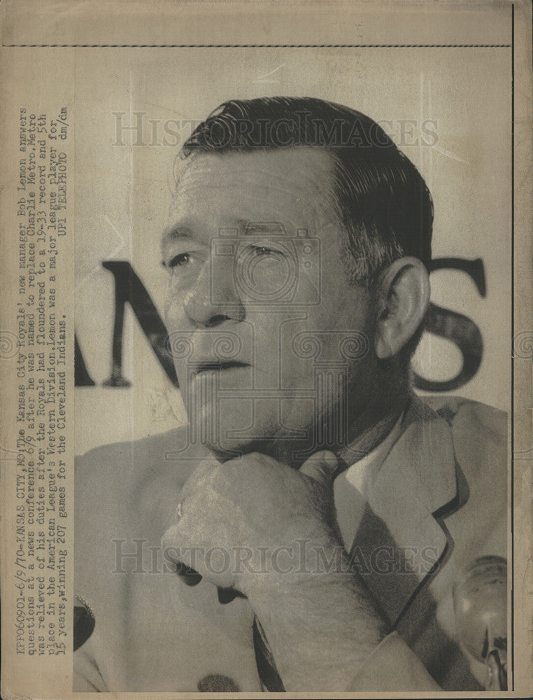 1970 Press Photo Kansas City Royals new manager Bob Lemon - Historic Images