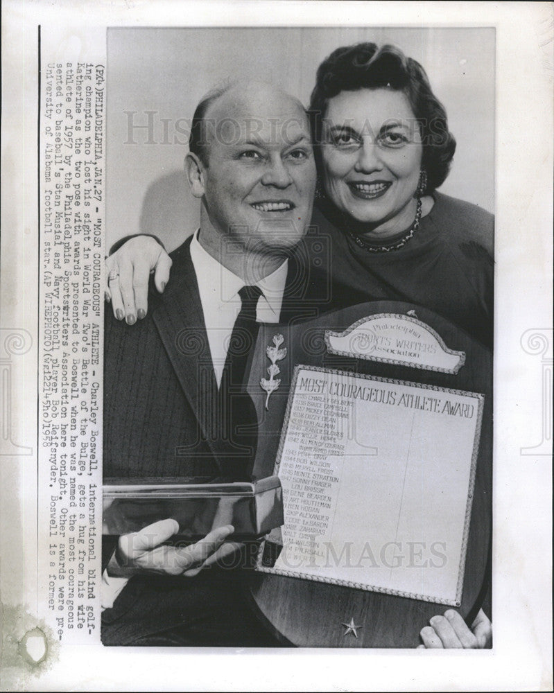 1958 Press Photo Charley Boswell Blind International Golf Champion &amp; Wife - Historic Images