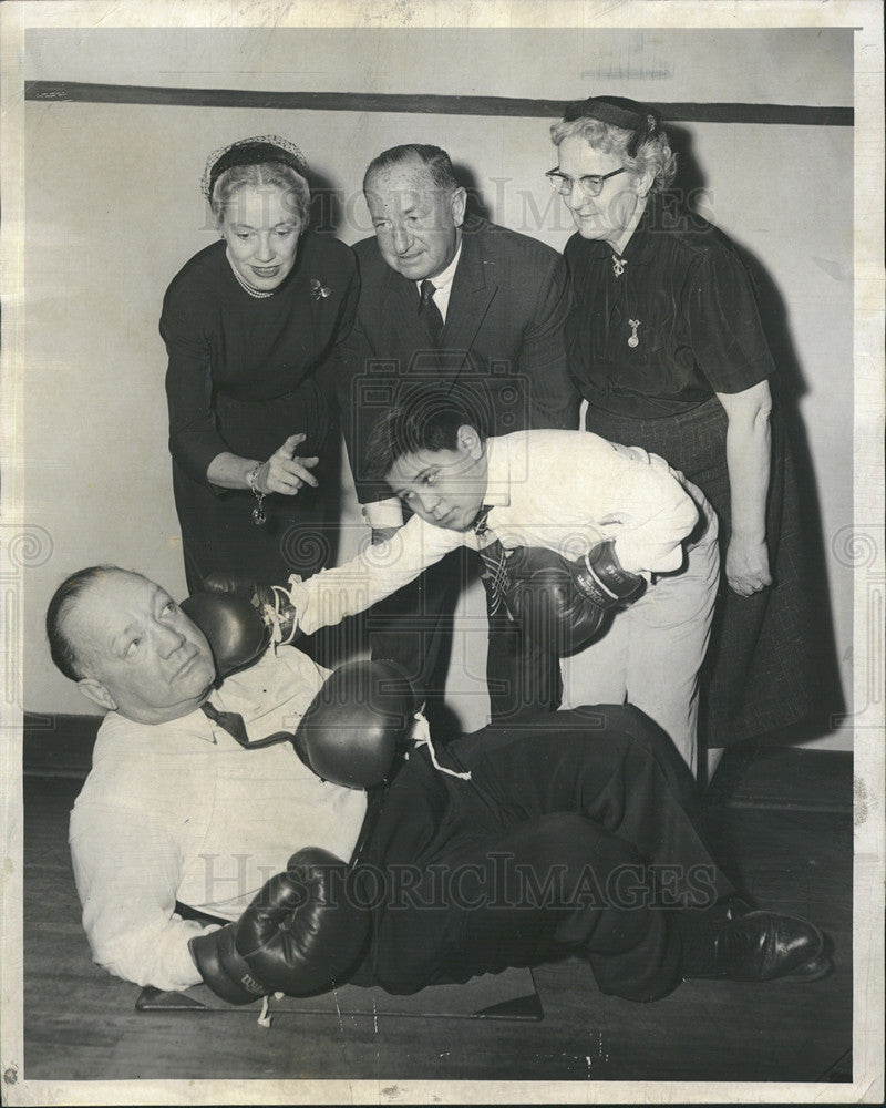 1957 Press Photo Maxie Rosenbloom inauguration of officers - Historic Images