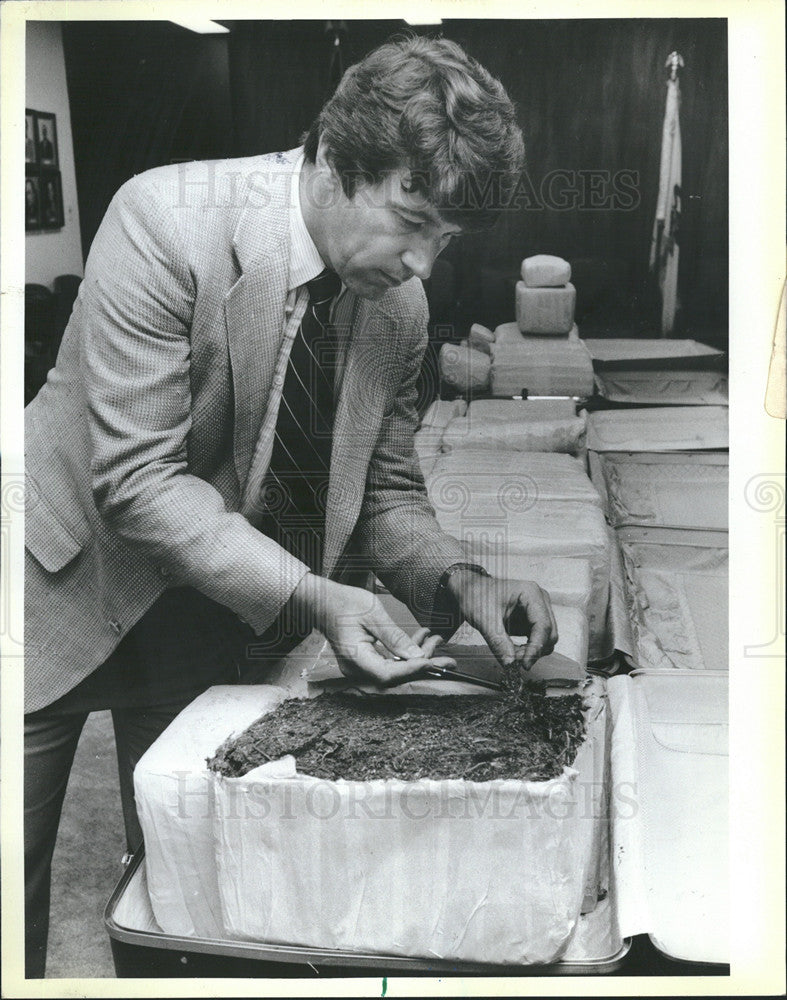 1984 Press Photo Robert Lang FBI Agent Inspect $2 Mil Worth of Marijuana - Historic Images