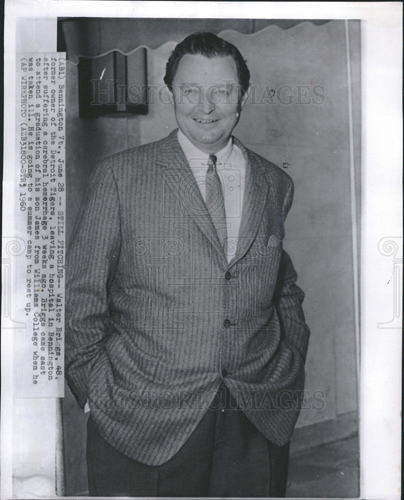 1960 Press Photo Walter Bridges Owner Of Detroit Tigers At Bennington Hospital - Historic Images