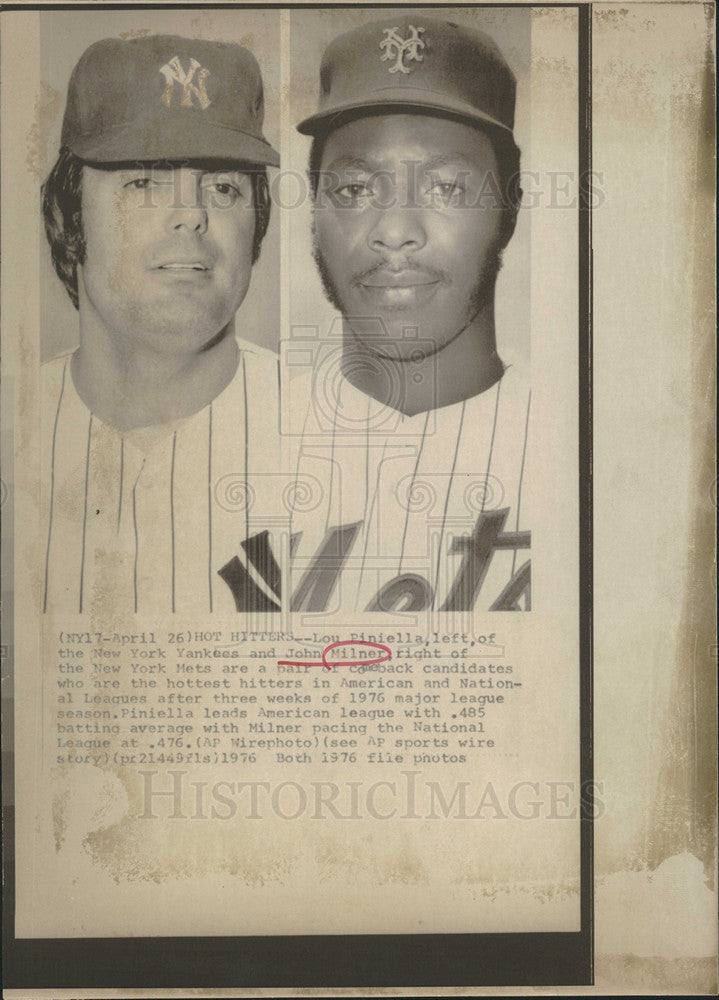 1976 Press Photo NY Yankee Lou Piniella &amp; NY Met John Milner - Historic Images