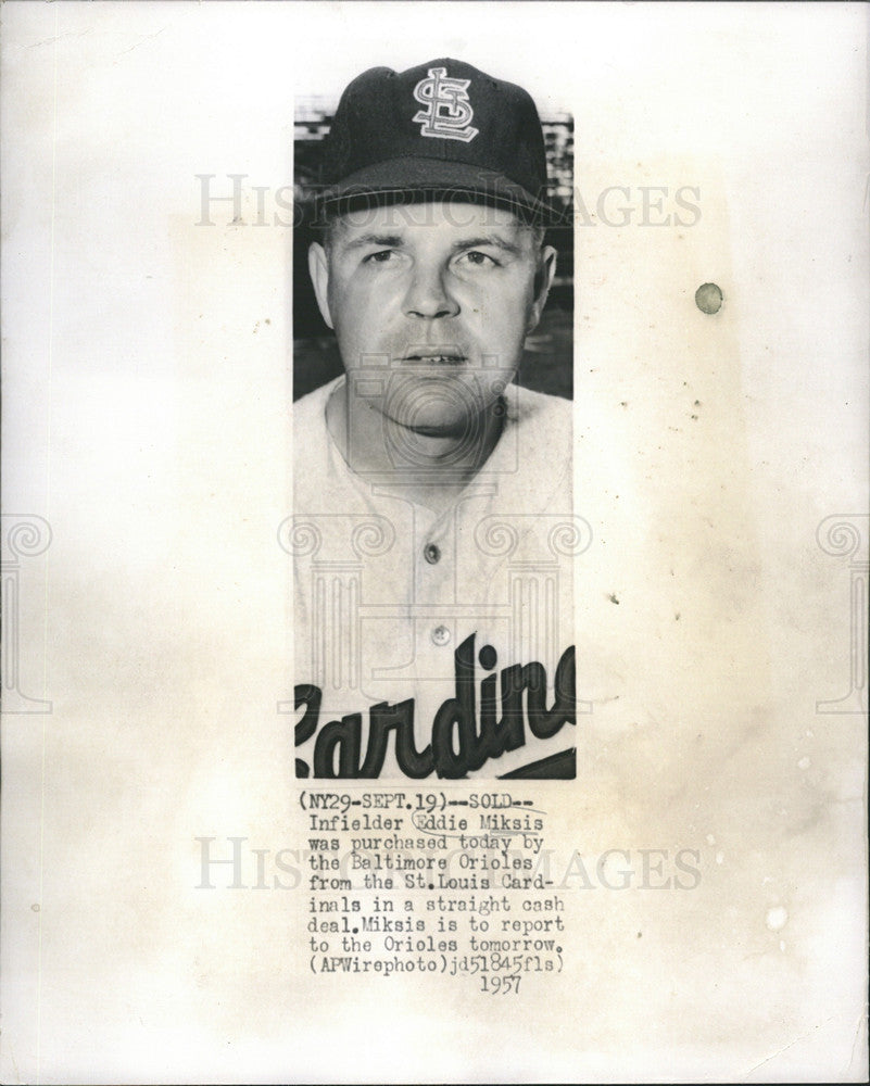 1957 Press Photo Infielder Eddie Miksis Bought By Baltimore Orioles - Historic Images